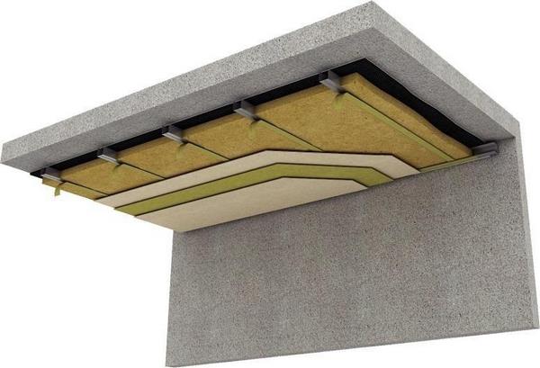 На фото – схематическое изображение каркасной системы шумоизоляции потолка